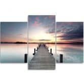 Leinwandbild 3-teilig, Steg See Sonnenuntergang 