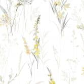 Vliestapete Blumen, Blätter Floral Natur matt in Weiß Gelb 
