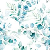 Vliesbehang bladeren, takken bloem natuur mat in wit blauw 