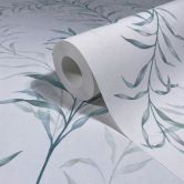Vliesbehang bladeren bloem natuur mat in wit groen 