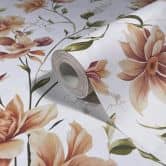 Vliestapete Blumen, Blätter Floral Natur matt in Weiß Orange 