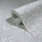 Vliestapete Blätter Floral Natur matt in Grau Weiß 