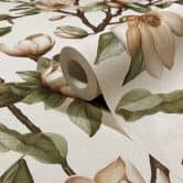 Vliesbehang takken, bloemen bloemen natuur mat in beige bruin groen 