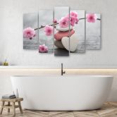 Leinwandbild 5 teilig, Herz Stein Rosa 