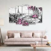 Leinwandbild 5 teilig, Pariser Turm Ansicht Pastell 