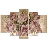 Leinwandbild 5 teilig, Rosa Rosen Blumen 
