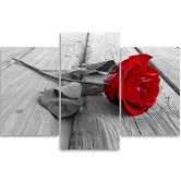 Leinwandbild 3-teilig, Rose Blumen Holz Steg 