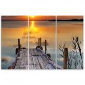Leinwandbild 3-teilig, Sonnenuntergang Steg See Natur 