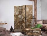 Paravent, Raumteiler freistehend, Trennwand - Carved Floral Ornaments in Soft Sepia and Brown Tones 
