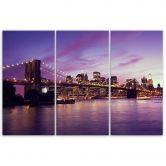 Leinwandbild 3-teilig, New York Brooklyn Bridge Lila 
