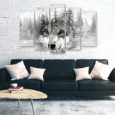 5-delige canvasprint, Wolf Forest Nature Grey 