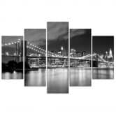 Leinwandbild 5 teilig, New York City Bridge Schwarz und Weiß 
