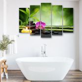 Leinwandbild 5 teilig, Orchideen-Bambus-Steine 
