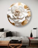 Rundes Leinwandbild AI Weißes Gold Blume 3D 