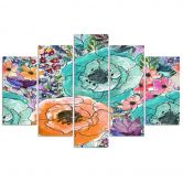 Leinwandbild 5 teilig, Bunte Blumen Abstrakt 