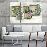 Leinwandbild 3 teilig, Quadratkisten Regale mit Blumen 