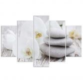 Leinwandbild 5 teilig, Orchideen-Zen-Spa-Steine 