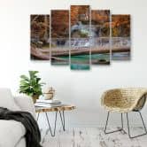 Leinwandbild 5 teilig, Wasserfall Herbst Wald 