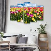 Leinwandbild 5 teilig, Bunte Tulpen Blumen  