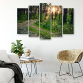Leinwandbild 5 teilig, Wald Natur Straße Landschaft 