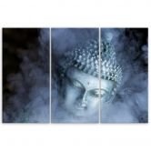 Leinwandbild 3-teilig, Buddha Zen Nebel Blau 