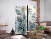Paravent, Raumteiler freistehend, Trennwand - Turquoise Flowers in Retro Vibe; Floral Ornaments 