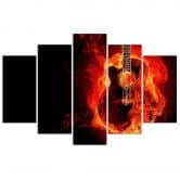 Leinwandbild 5 teilig, Gitarre Musik Feuer 