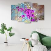 Leinwandbild 5 teilig, Orchidee Blumen Türkis 