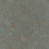 Vliesbehang in blauw, koper geblokt, grafisch geometrisch ruitpatroon 