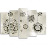 Leinwandbild 5 teilig, Florale geometrische Formen 