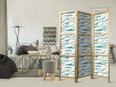 Japanischer Paravent, Raumteiler freistehend, Trennwand - Fish Jumping Over Waves 
