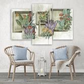 Leinwandbild 3 teilig, Quadratkisten Regale mit Blumen 
