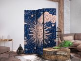 Paravent, Raumteiler freistehend, Trennwand - Cosmic Harmony: Sun and Moon Illustration 