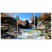 Canvas Print 3 Stuks, Bergen Waterval Rotsen 