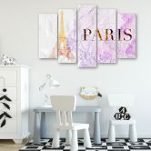 Lærred print 5 styk, Paris Eiffel Tower Glamour 