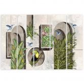 Leinwandbild 5 teilig, Formen in der Wand mit Pflanzen und Vögeln Toucan Koliber 