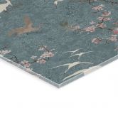 Acrylglasbild Kraniche im Kirschblüten-Rausch Blau - Bloomery Decor 