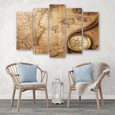 Leinwandbild 5 teilig, Weltkarte Retro Vintage 