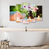 Leinwandbild 5 teilig, Handtuch Blumen Kerzen 
