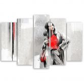 5-delige canvasprint, een vrouw in een jas 