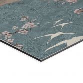 Wandbild Kraniche im Kirschblüten-Rausch Blau - Bloomery Decor - Alu-Dibond 