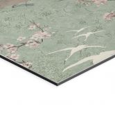 Wandbild Kraniche im Kirschblüten-Rausch Grün - Bloomery Decor - Alu-Dibond 