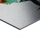 Wandbild mit Silbereffekt Baum mit oranger und grüner 3D-Krone - Mielu - Alu-Dibond 