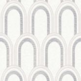 Patterned wallpaper with arches art deco style white silver - graphic wallpaper retro look  