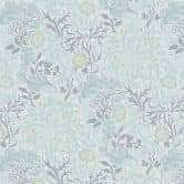 Papier peint avec rinceaux fleuris et fleurs bleu blanc - papier peint intissé floral 