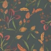Florale Mustertapete Blüten Orange Rot – Dunkler Hintergrund – Vliestapete elegant 