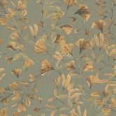 Florale Tapete Ginkgo-Blätter Grün Gelb – Naturmotiv mit Zweigen – Vliestapete modern 