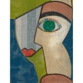 Art wallpaper multicoloured with face motif - non-woven wallpaper for living room & office 