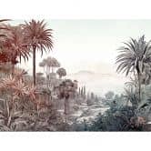Papier peint Paysage tropical Marron Vert - papier peint intissé avec motif végétal pour le salon 
