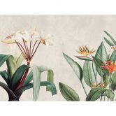 Fototapete Tropische Pflanzen Beige Grün - Vliestapete mit exotischem Blumenmotiv 